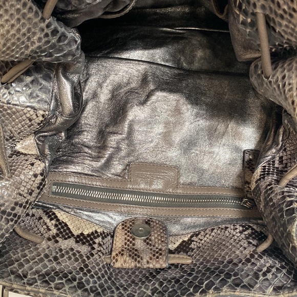 Michael Kors Python Satchel Purse Snakeskin Silver Metallic Large Grey Handbag - Picture 6 of 11